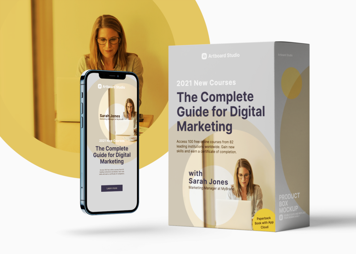 Download Digital Course Product Box And App Mockup Scene