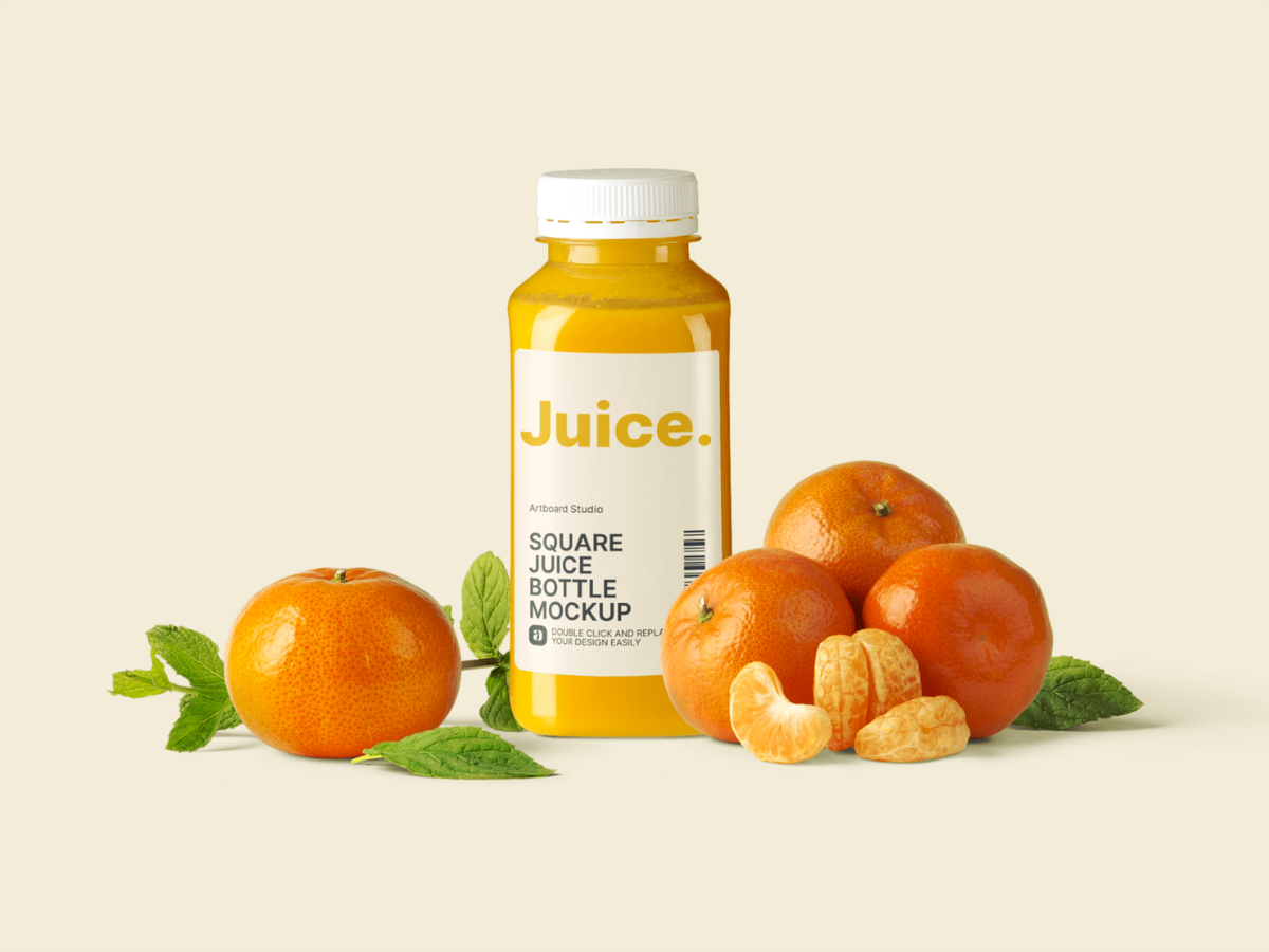 Download Square Juice Bottle Mockup Scene