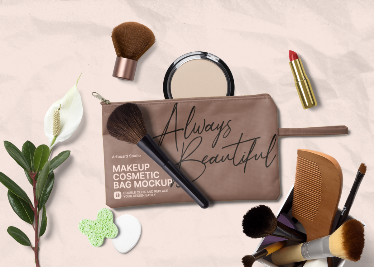 Download Makeup Cosmetic Bag Mockup Scene