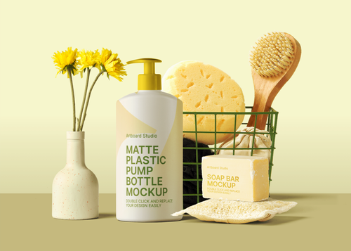 Download Matte Plastic Pump Bottle Mockup Scene