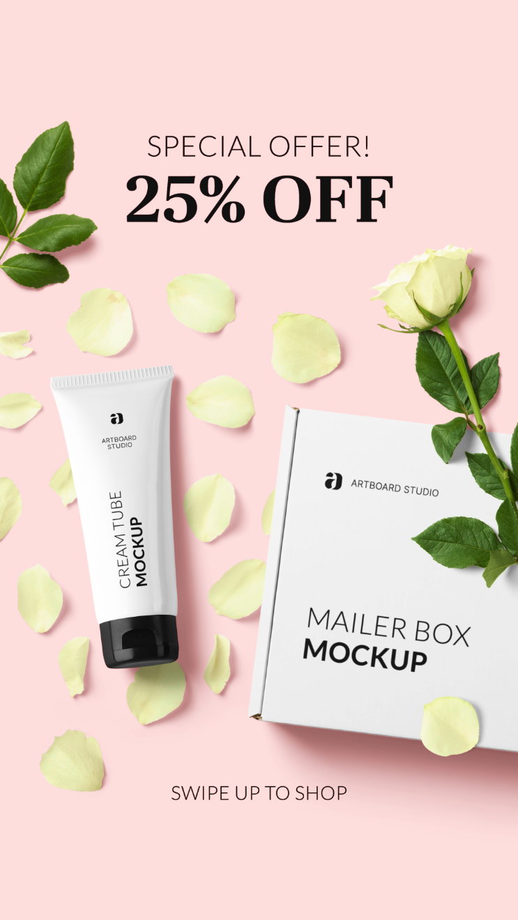 Download Instagram Story Template With Cream Tube And Mailer Box Mockups