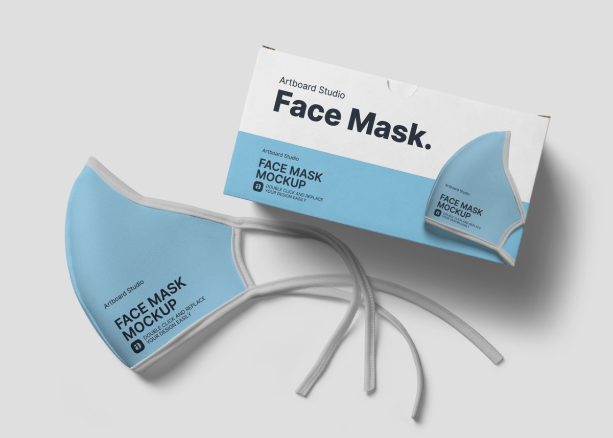 Download Face Mask With Box Mockup Template