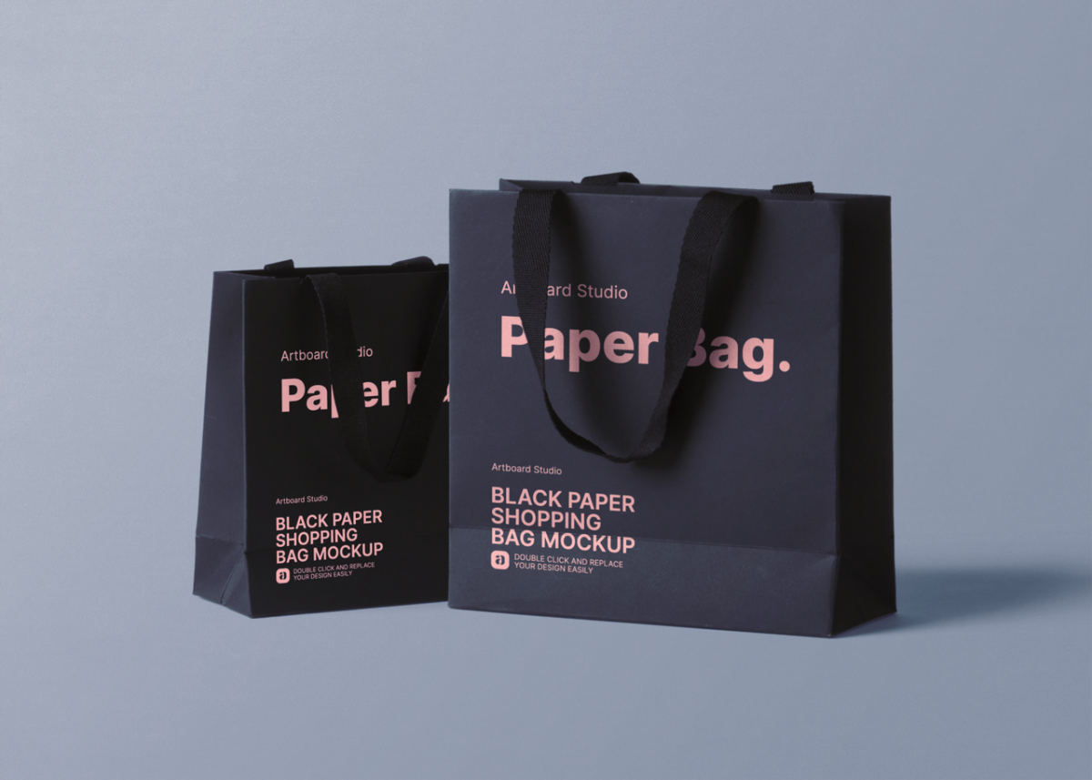 Download Black Paper Shopping Bag Mockup Template