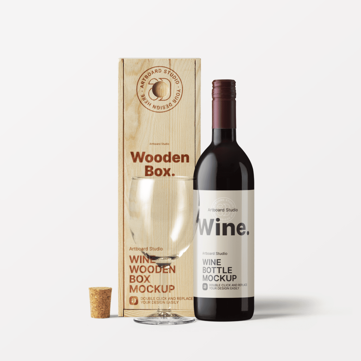 Download Wine Bottle With Wooden Box Mockup Template