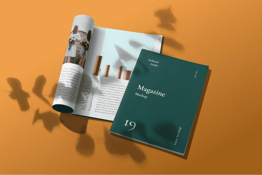 Download Magazine Mockup Scene With Overlay Shadow