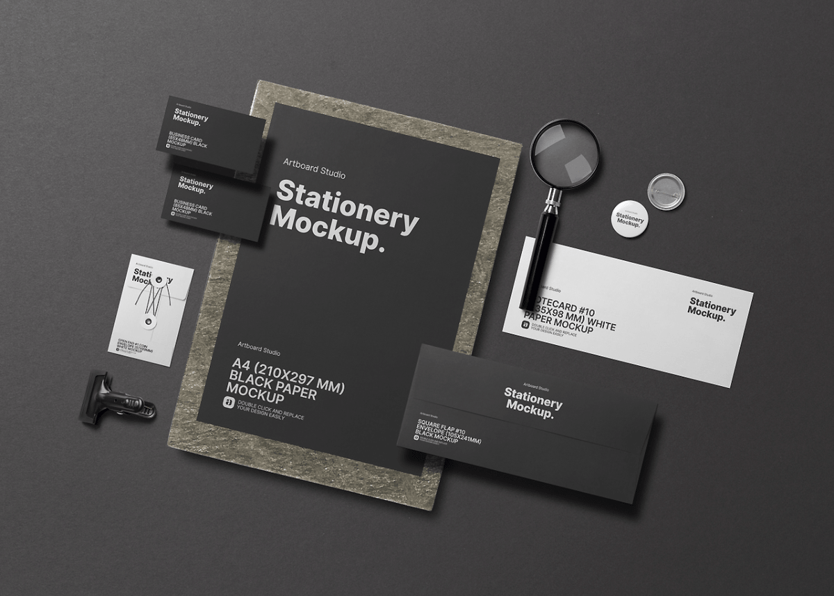 Download Black Stationery Mockup Template