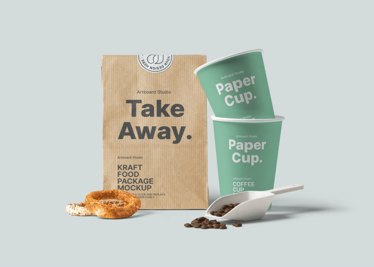 Download Kraft Paper Bag And Paper Cup Mockup Template
