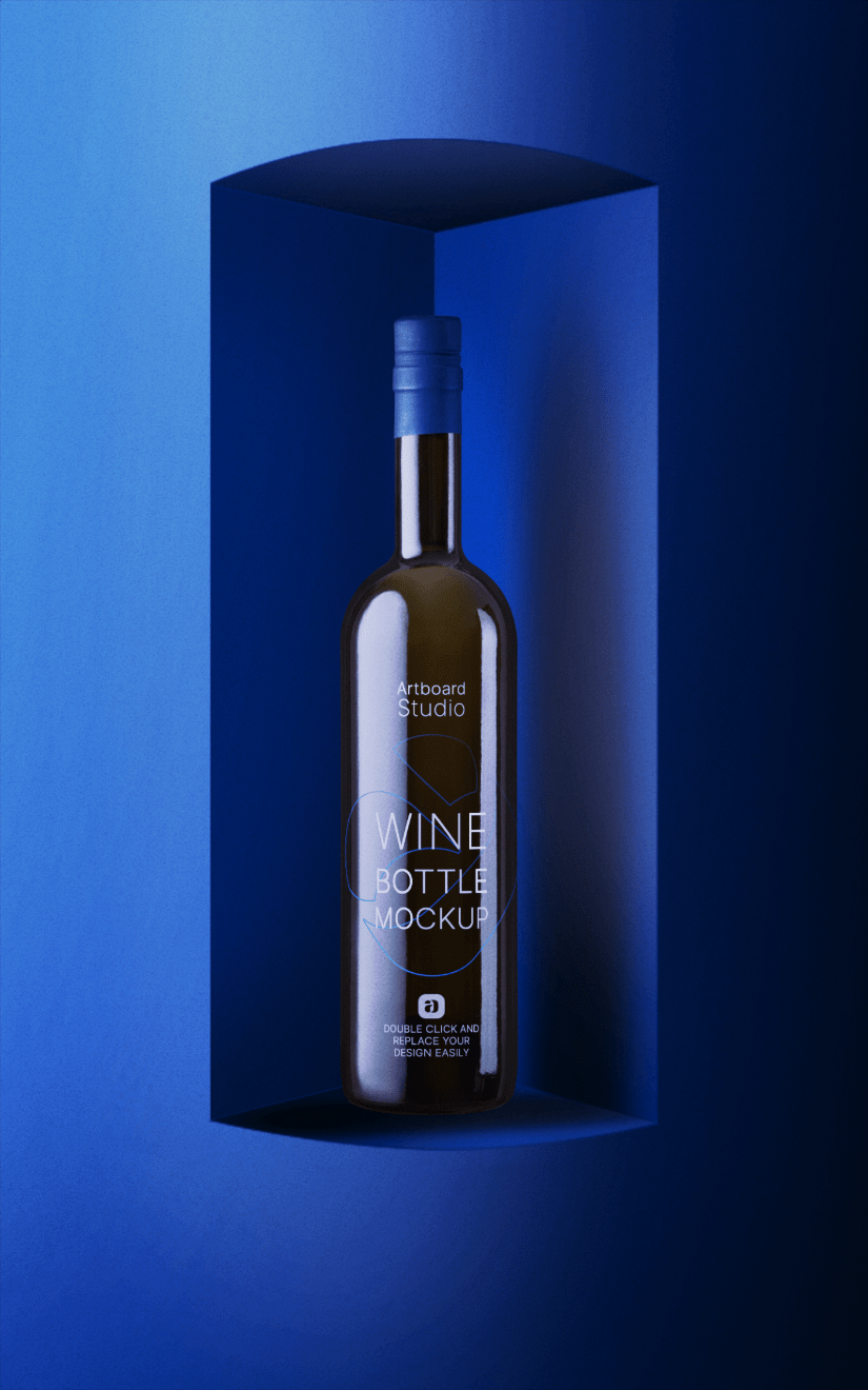 Download Wine Bottle Mockup With Abstract Background Mockup Template