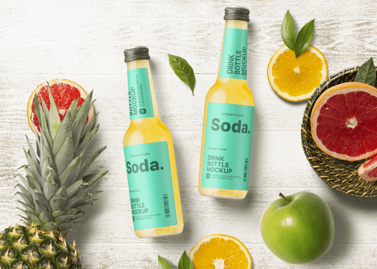 Download Clear Glass Soft Drink Bottle Mockup Template