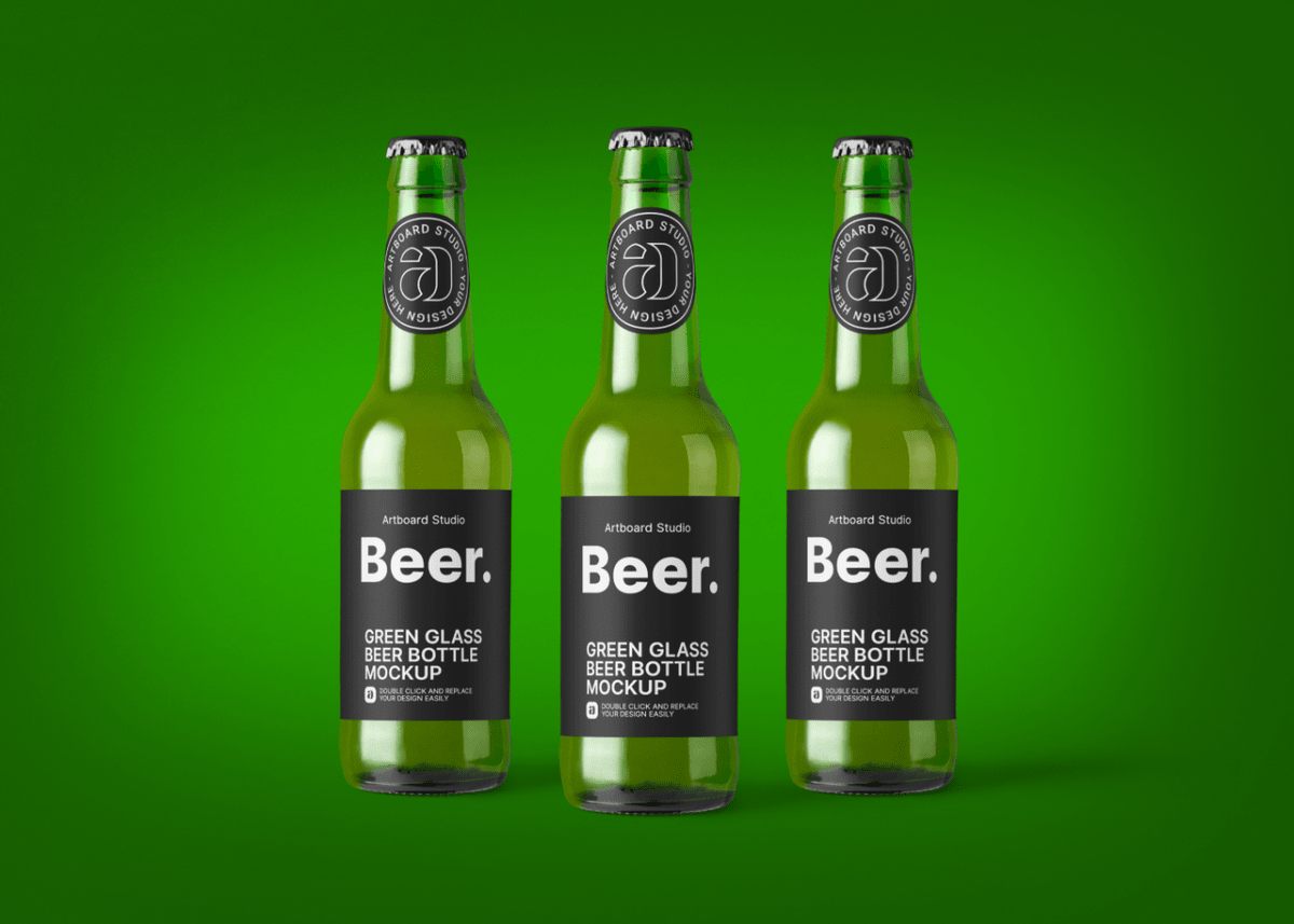 Download Green Glass Beer Bottle Mockup Template