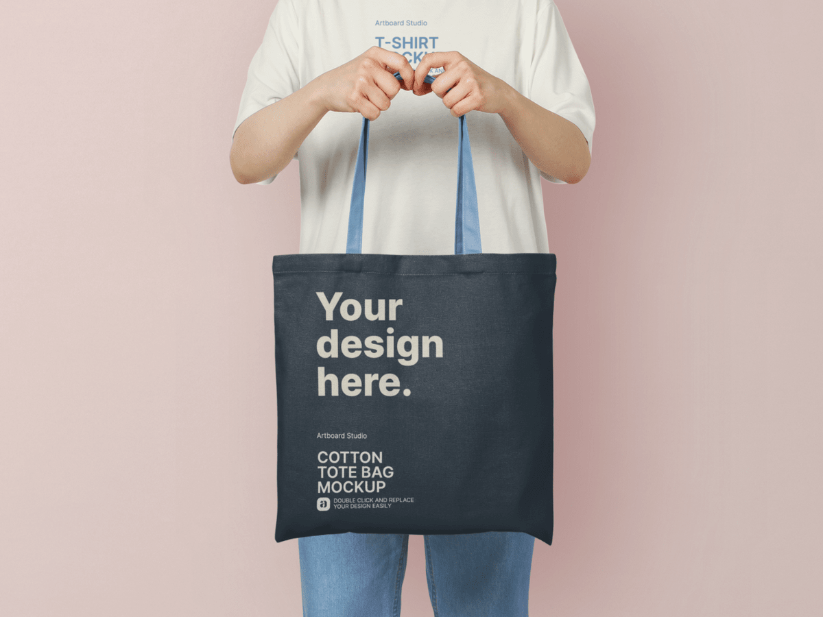 Download A Woman Is Holding Cotton Tote Bag Mockup Template