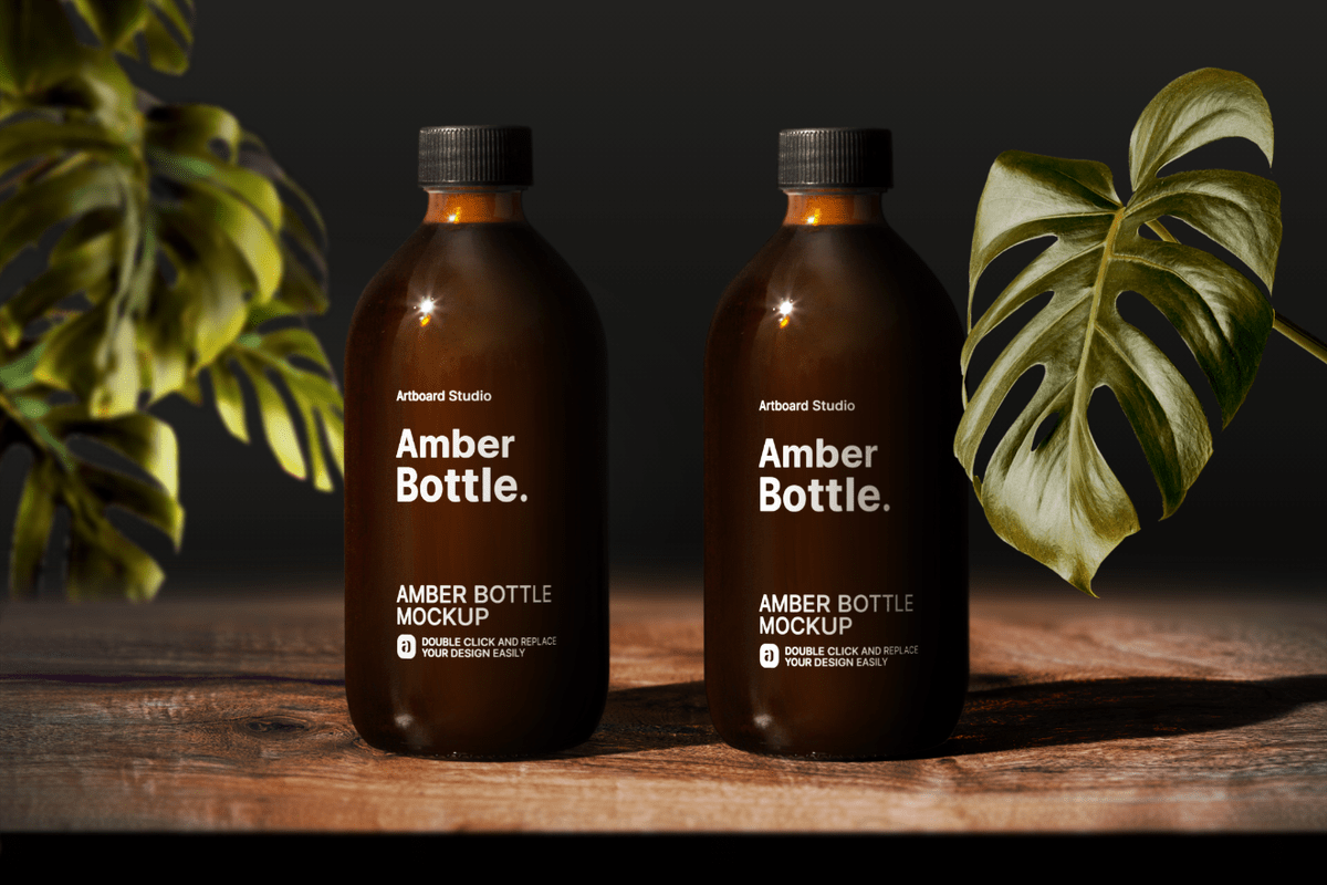 Download Amber Bottles Mockup Template