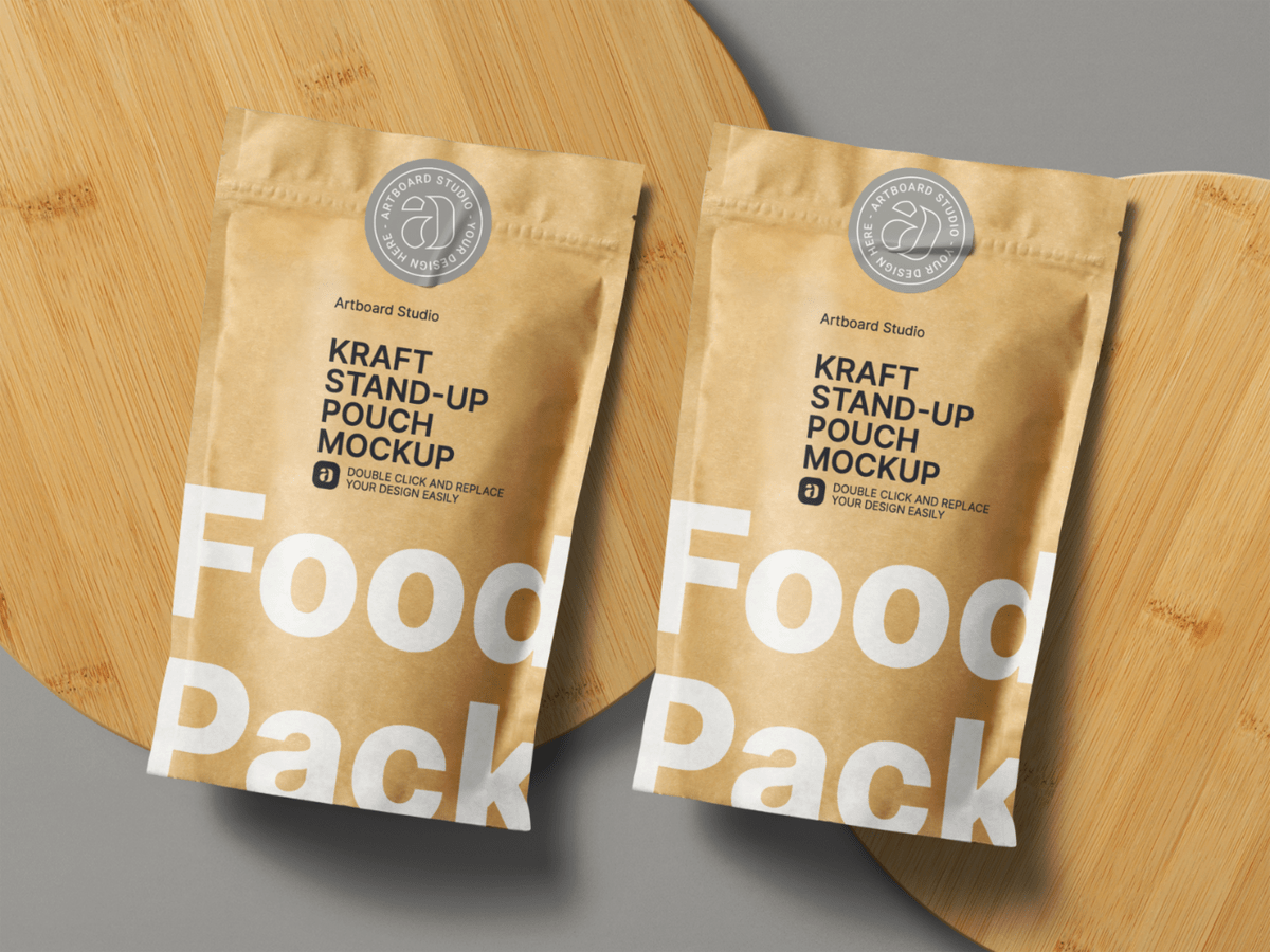 Download Kraft Paper Stand Up Pouch Food Packaging Mockup Template