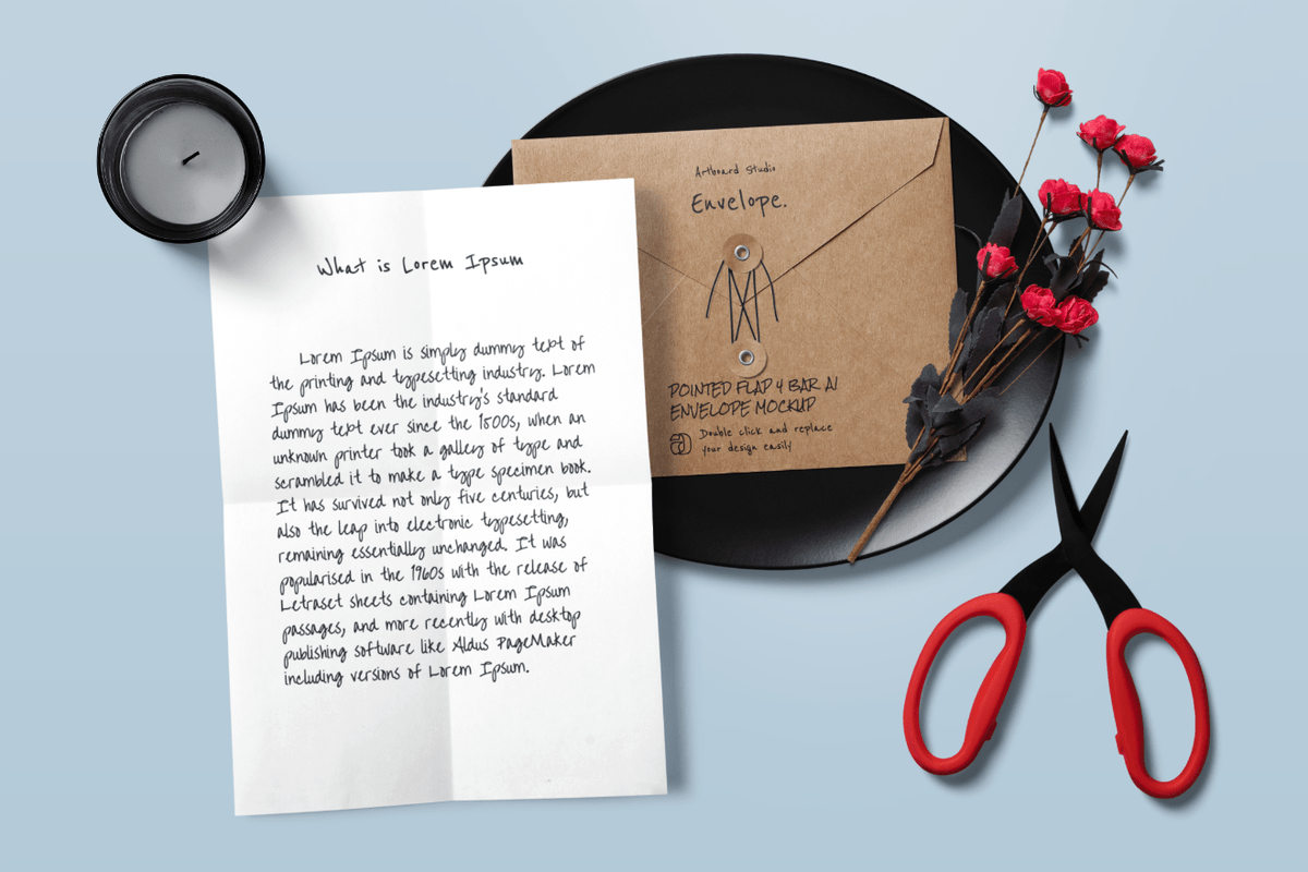 Download Pointed Flap Envelope Mockup Template