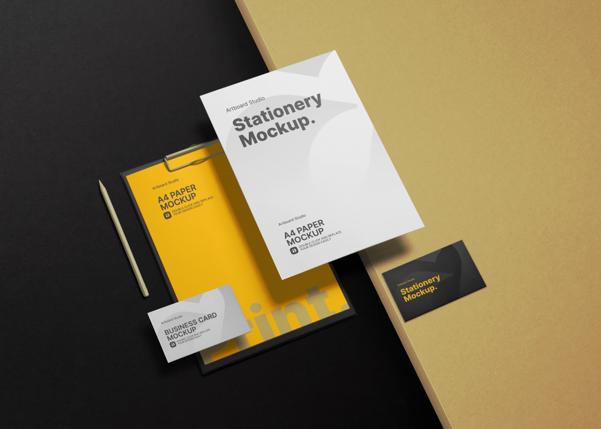 Download High Angle Stationery Branding Mockup Template