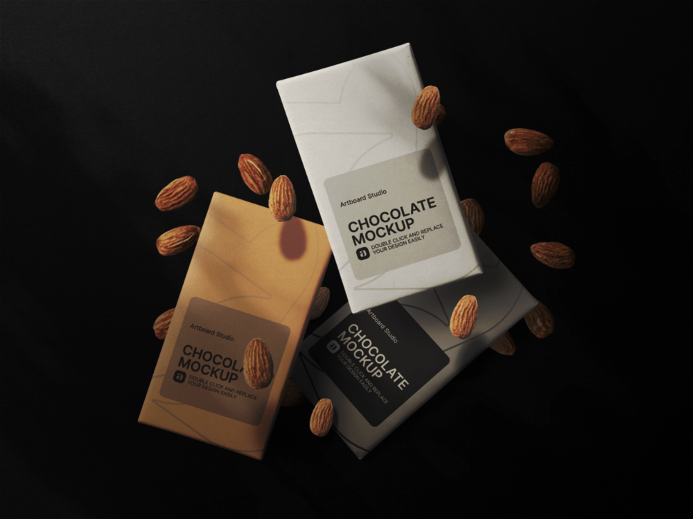 Flying Luxurious Chocolate Bar Packaging Mockup Template