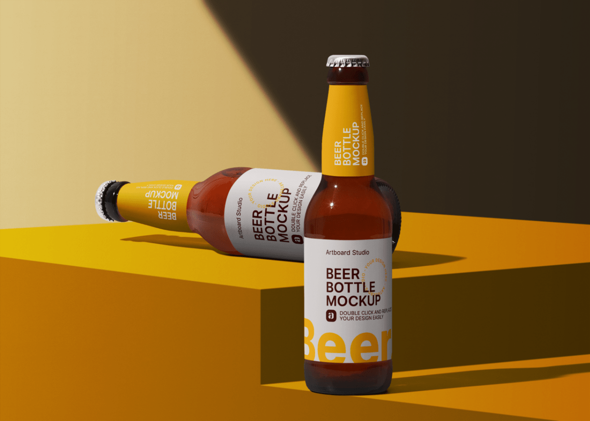 Download Hard Shadow Beer Bottle Mockup Template