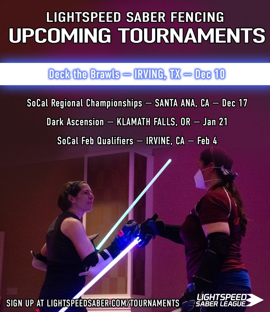 Hey Texans, our next tournament is coming your way in less than two weeks! We at #LightspeedSaber hope you're ready to deck the halls for this festive competition 

Find out more at https://LightspeedSaber.com/tournaments. 

#fencing #lightsaber #lig
