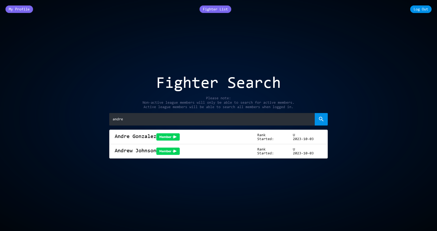  Members can search the database to see basic stats about other fencers.  