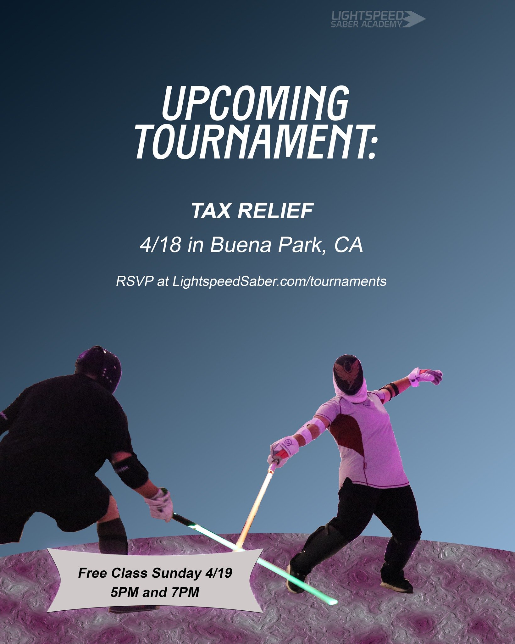 Come out to Tax Relief!
Our next individual tournament is Saturday 4/18 at 1PM

Then come back Sunday evening for Free classes.