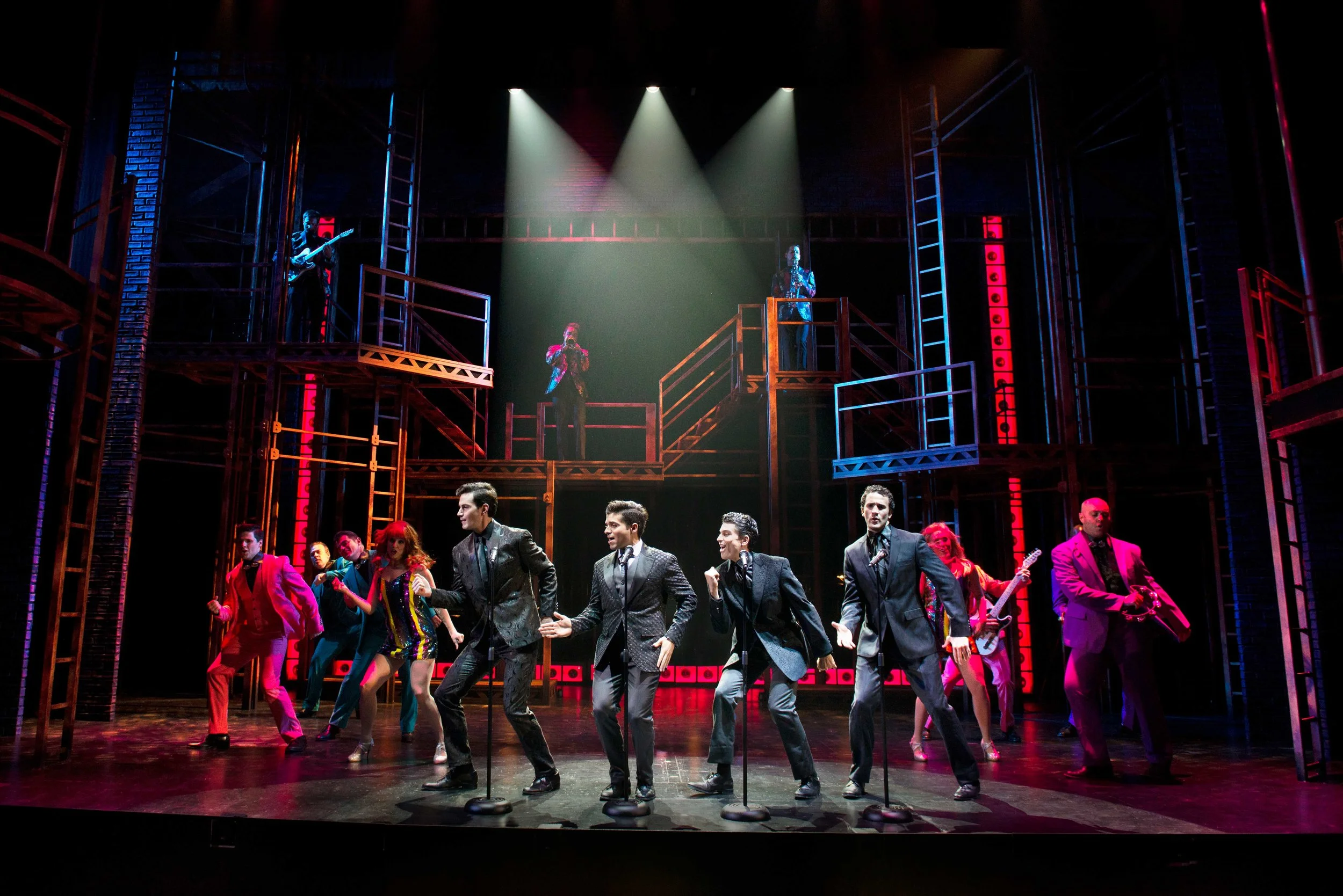 Andy Christopher, Jonathan Mousset, Matt Magnusson, and Matthew Amira in Jersey Boys at the Ogunquit Playhouse, 2018. Photo by Gary Ng.