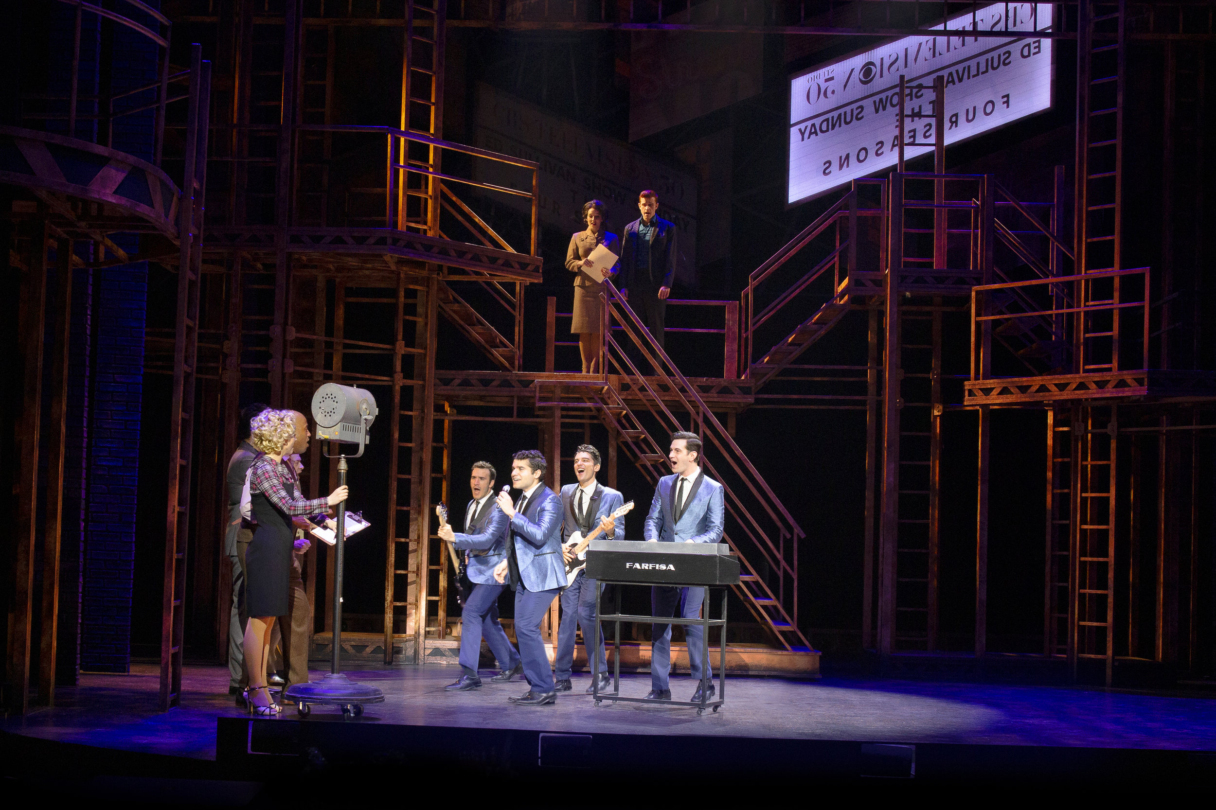 The cast of Jersey Boys at the Ogunquit Playhouse. Photo by Paul Charest.