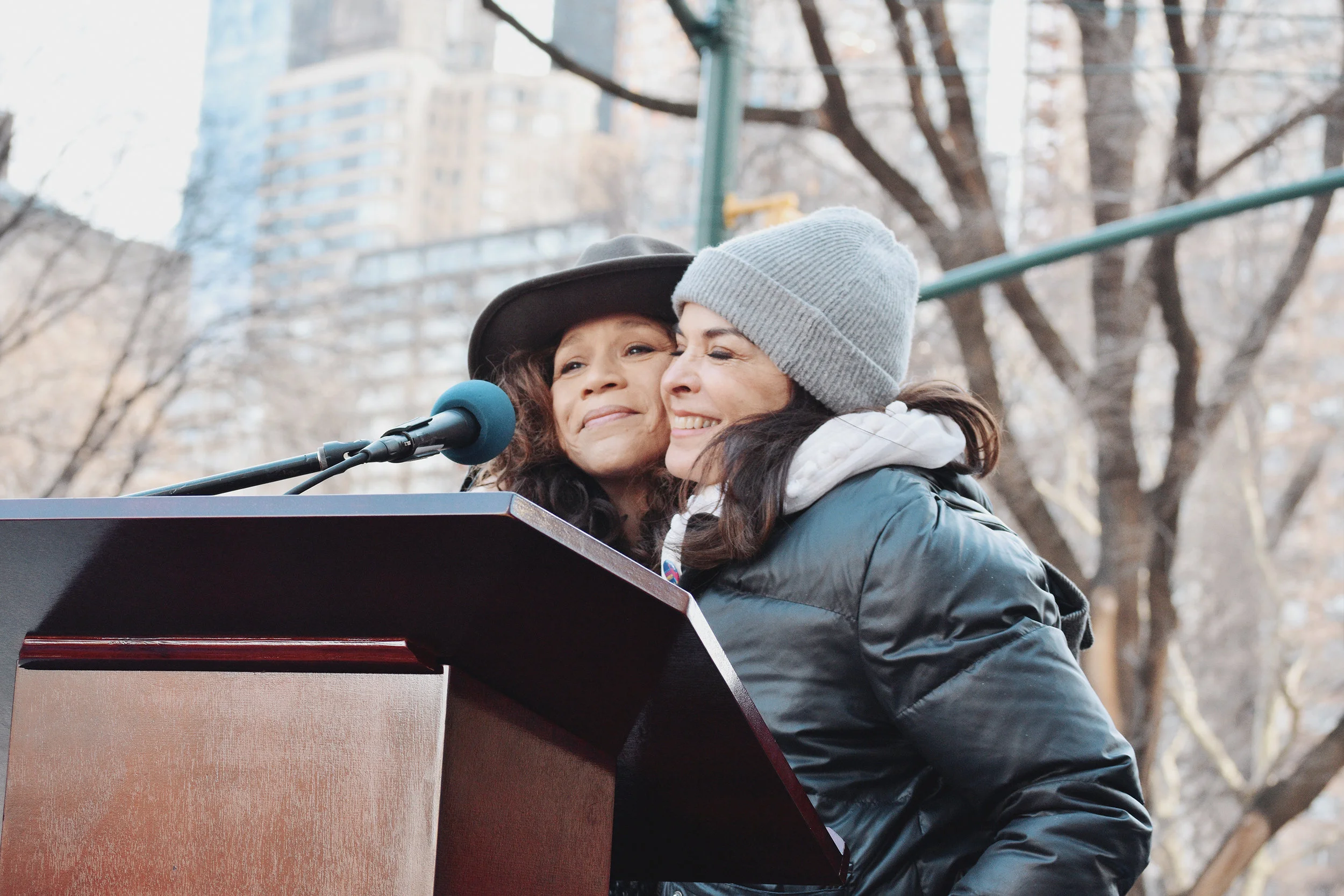 Actor Rosie Perez in the conclusion of her speech at the Women's March, Jan. 20 2018. 
