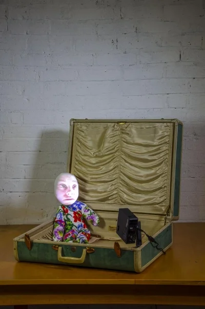 Trashed, 1996. Cloth figures, wood, video projection, performance by Tracey Leipold. Photo: Courtesy of the artist
