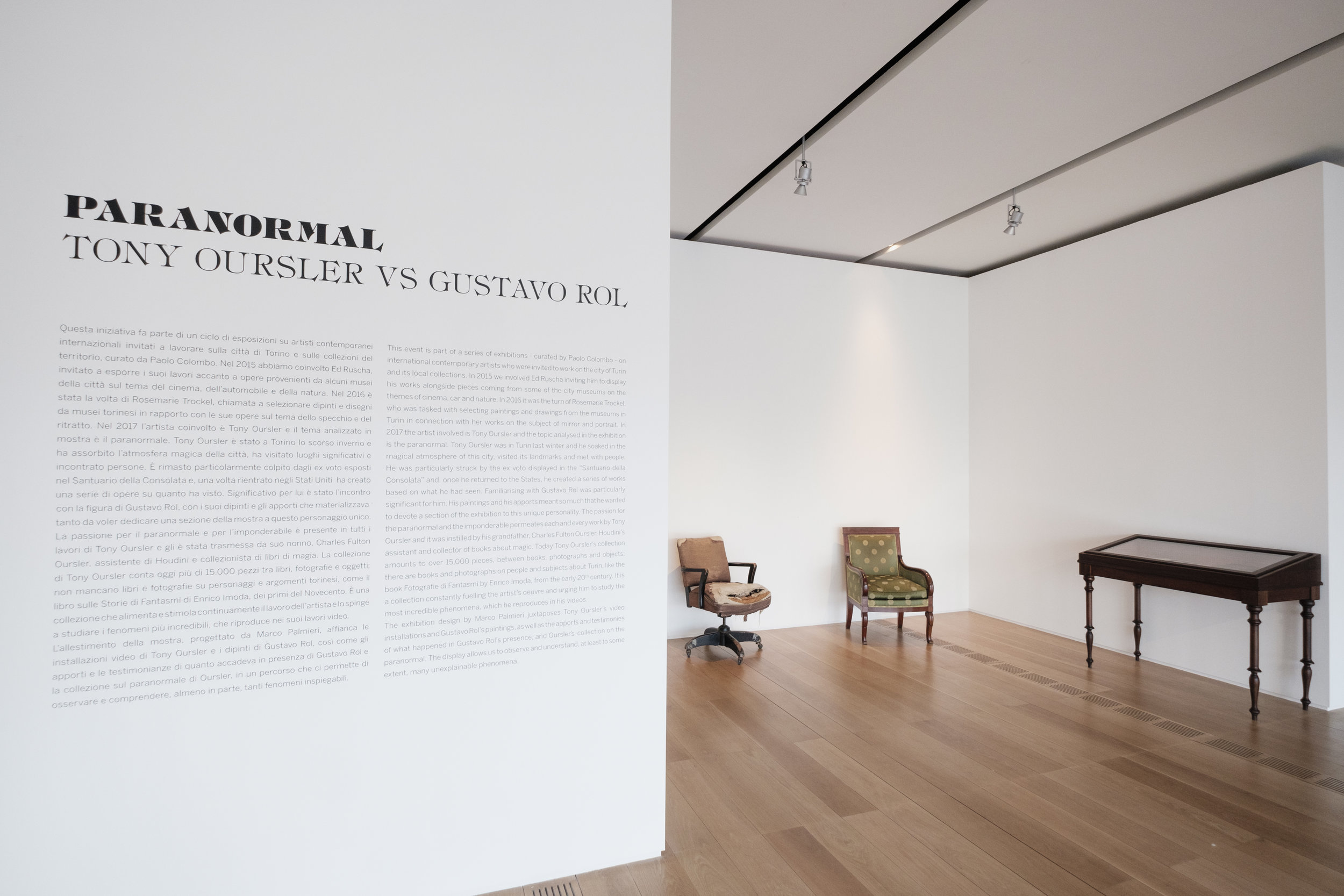 Installation view with Fulton Ourlser and Gustavo Rol's chairs