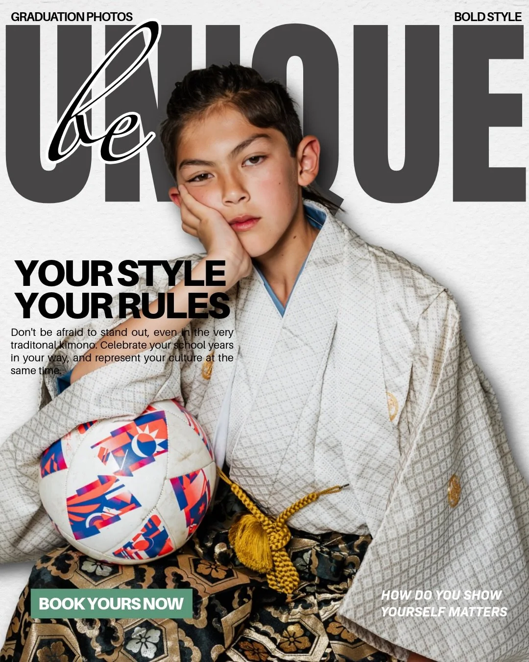 Senior/Graduation photos in Japanese traditional kimono.

How you want to remember your school years matters. 
Were you playing some sports? ⚽️ Or instruments?🎻
Or maybe games?!🎮 Show your personality and represent your background culture. These ki