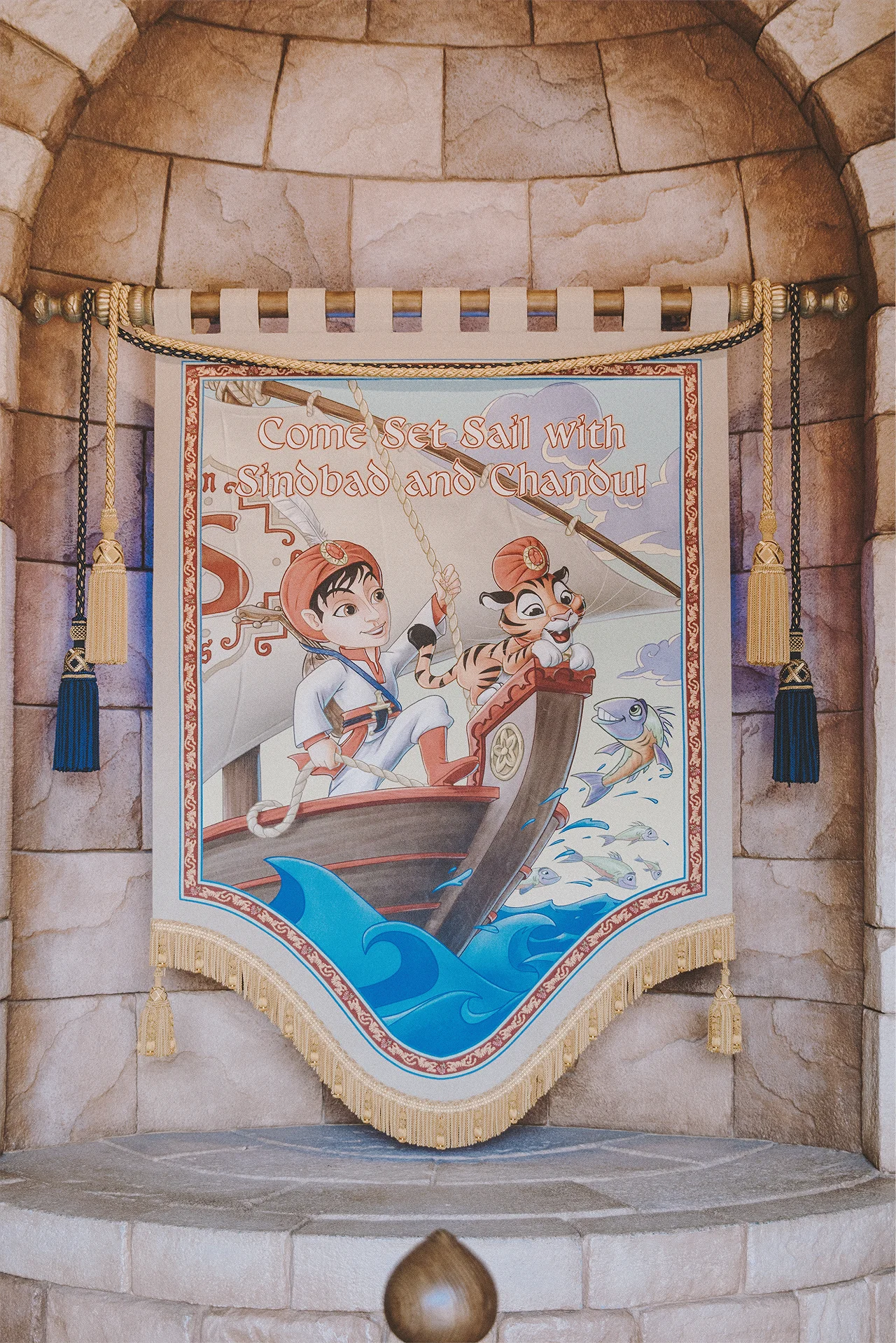 Sinbad's Storybook Voyage combines It's a Small World charm, the mystery of El Rio Del Tiempo, and all the excitement of Journey Into Imagination to the tune of "Compass of Your Heart" composed by Alan Menken. 