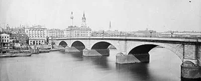 The Havasu London Bridge spanning the River Thames in London in the late 1800s.