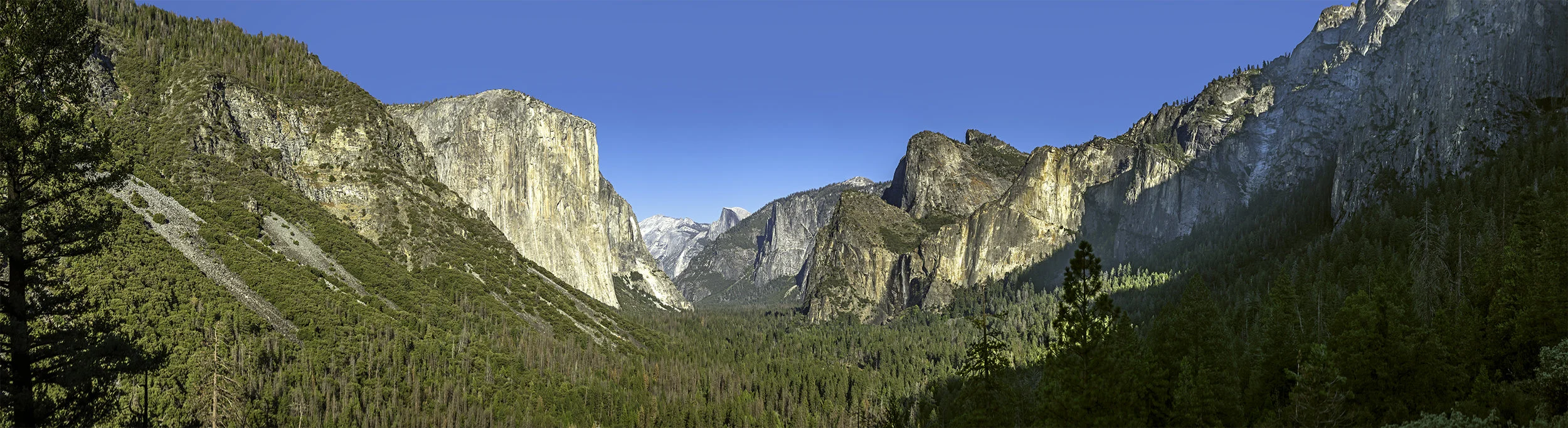 This is a 14 image panoramic, stitched together of this awe-inspiring spot, the tunnel view of Yosemite Valley.
