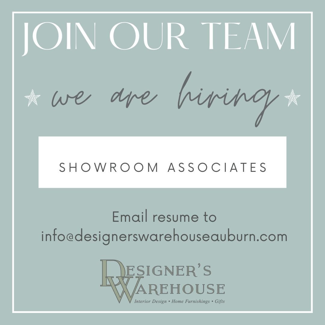 Do you have great customer service skills and enjoy a fun creative environment?  Come join our team!  We are looking to add part time and/or full time showroom associates.  Can't wait to hear from you. 

Please send resumes to: info@designerswarehous