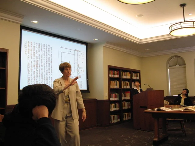 Prof. Yoshie, Prof. Ijuin, and Dr. Piggott speak at a 2013 gathering at the University of Southern California.