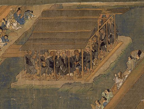 The monks are not brawling in this picture: a snapshot of Kamakura Period circumambulating monks in the Ippen hijiri e ( Creative Commons ).