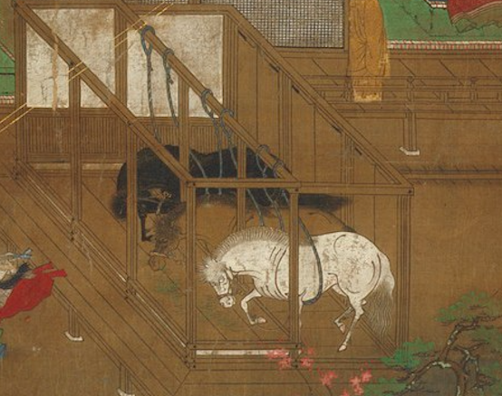 Horses in the Illustrated Biography of Prince Shôtoku (14th c.) from the Metropolitan Museum of Art collections. (Creative Commons)