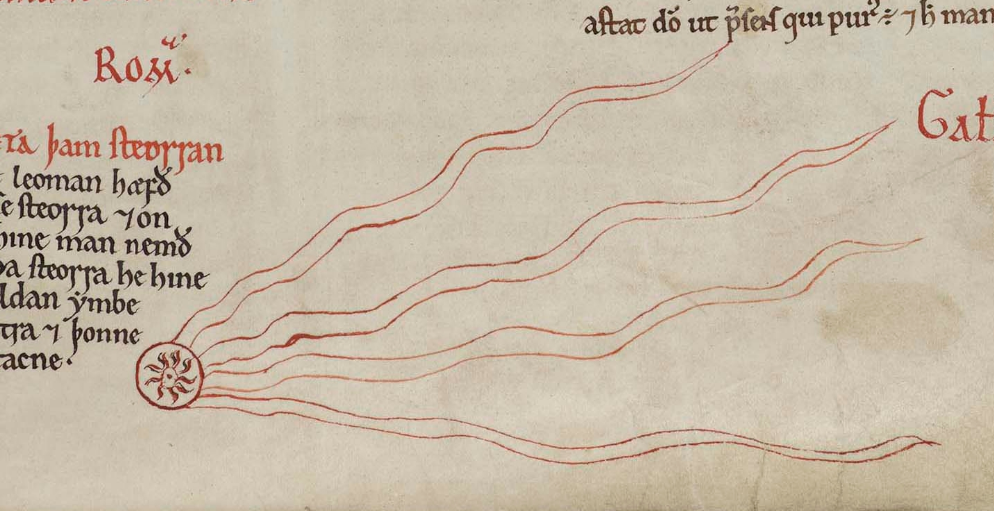 Halley’s Comet appears in the margins of the Eadwine Psalter from Canterbury. From the Trinity College Library digital collections.