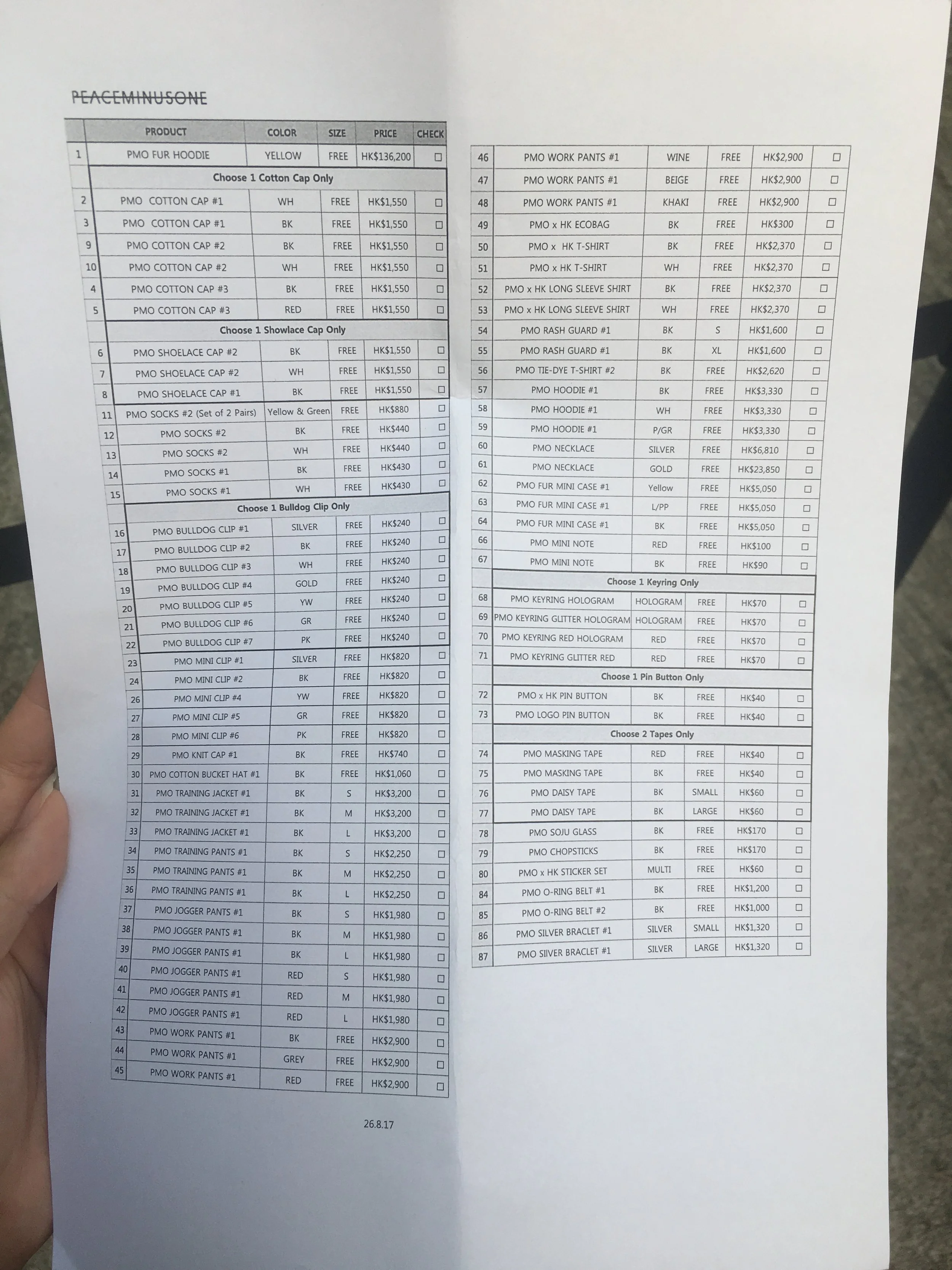 Price list