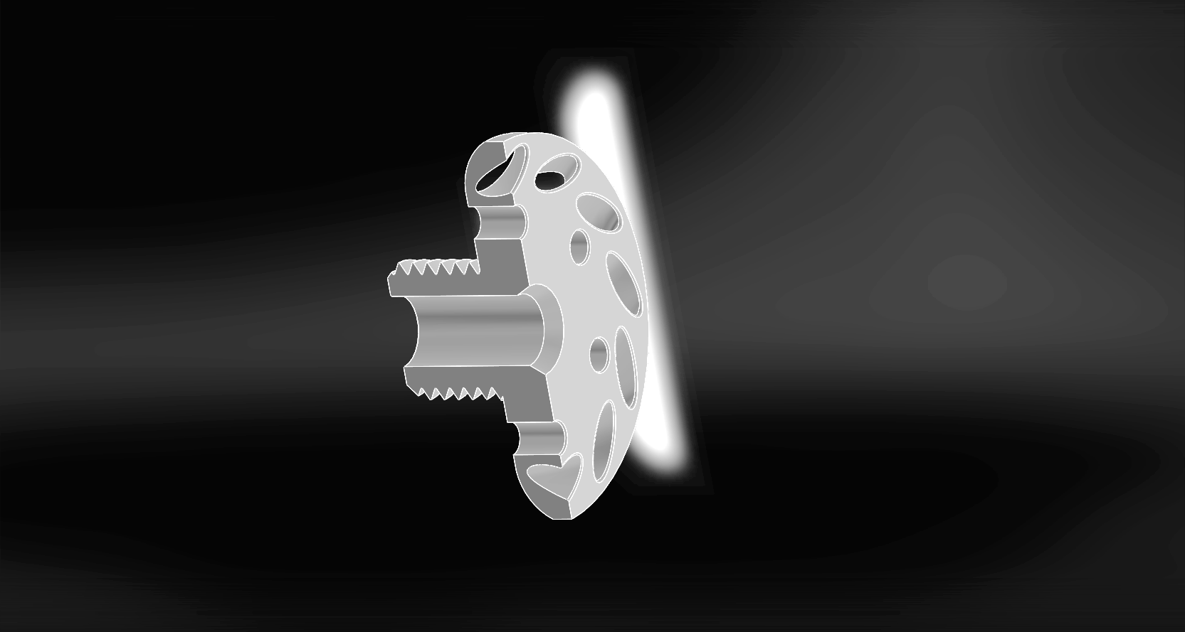 Here we can see the offset path of the outer vents, which serve to swirl the gasses as they exit the moderator.
