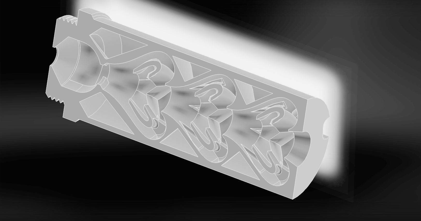 Rev.3 gas diode. Not seen, but which would be to the right, is the foam and rubber assembly which acts after the gas diodes. This design uses a different cap (not pictured) as it is not flow-through.