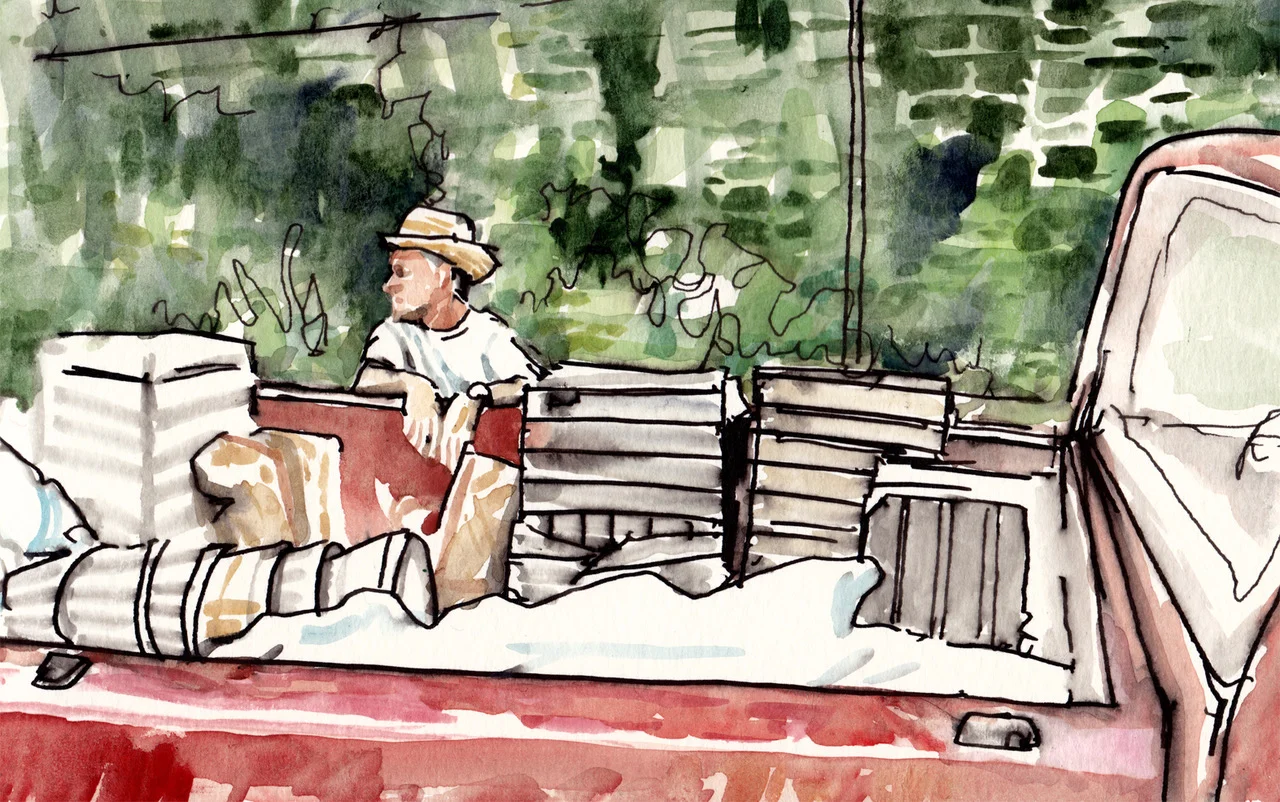 Harvest day pause  —  drawings by Arwen Donahue