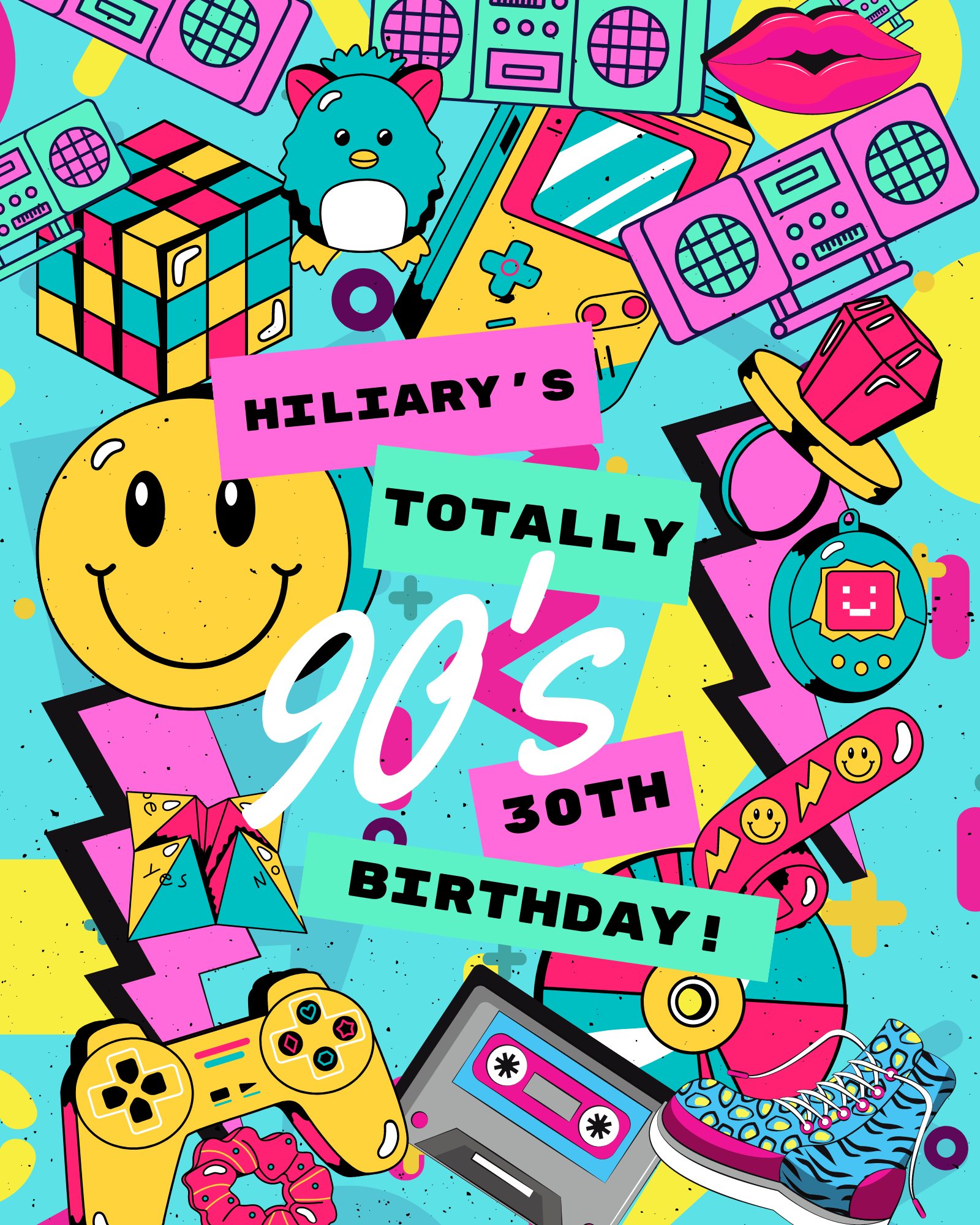 90 s Themed 30th Birthday Party Home By Hiliary 90s-party-decorations-90s-theme-party-supplies-90s-birthday-party