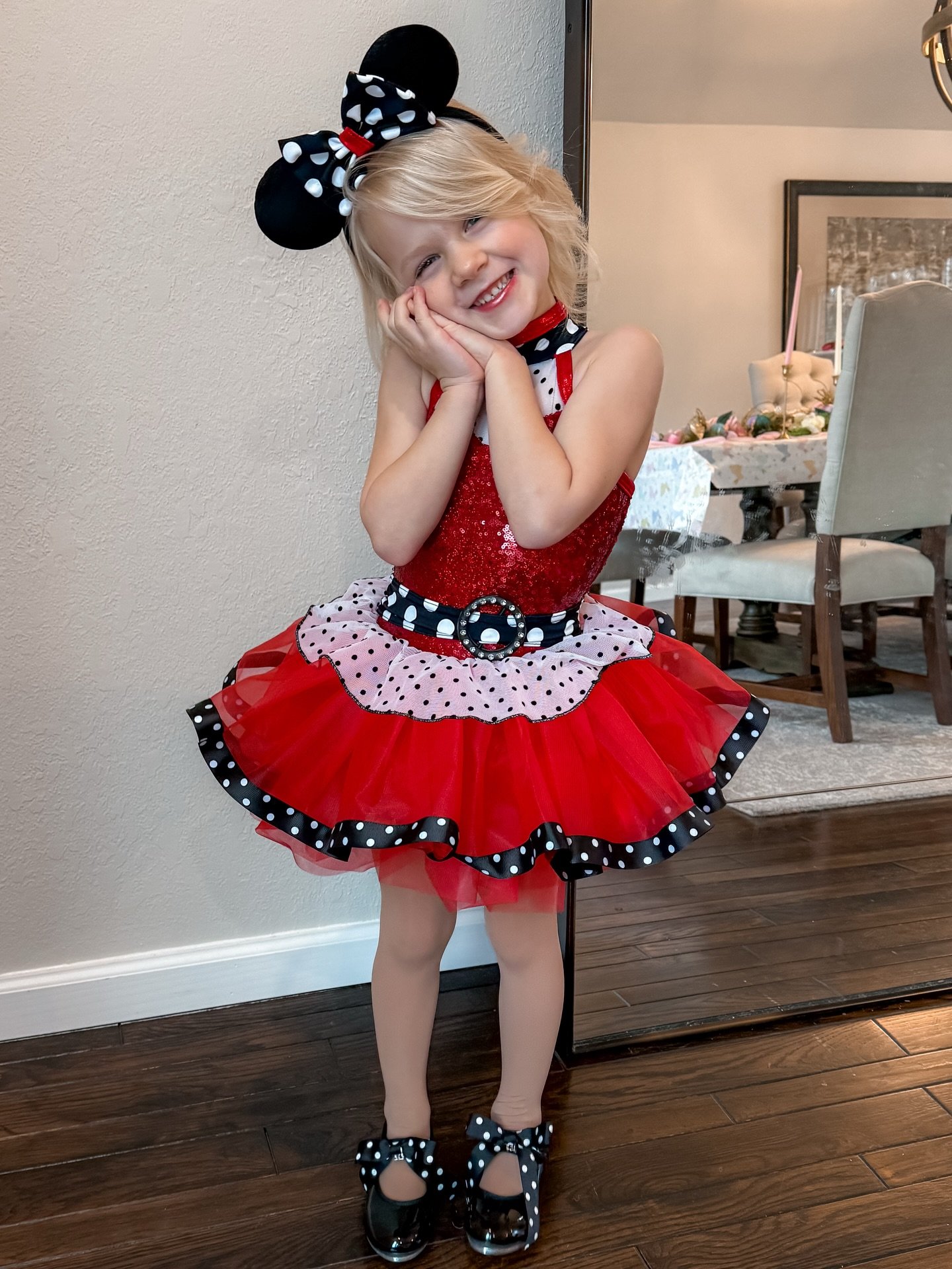 Our twirly girlie looking oh so sweet in her recital costume this morning! 🖤❤️
