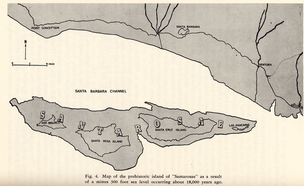 Before the end of the ice age, the oceans were about 300 feet lower and today’s 4 northern Channel Islands were one large island known as Santarosae