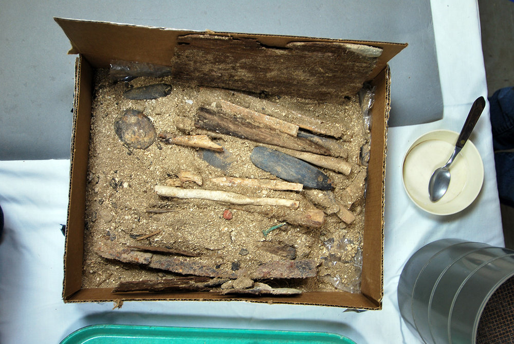 The redwood box prior to excavation and evaluation of its contents