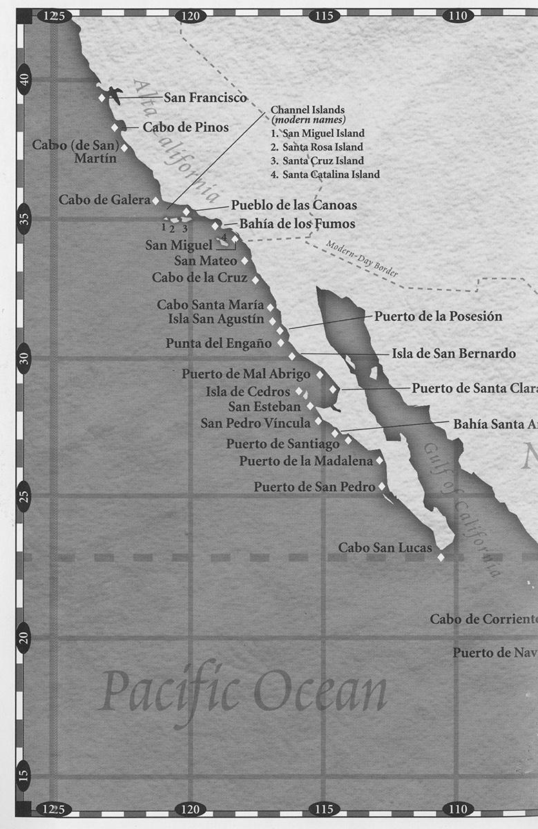 Map showing Cabrillo’s 1452 voyage up the western coast of what is now California
