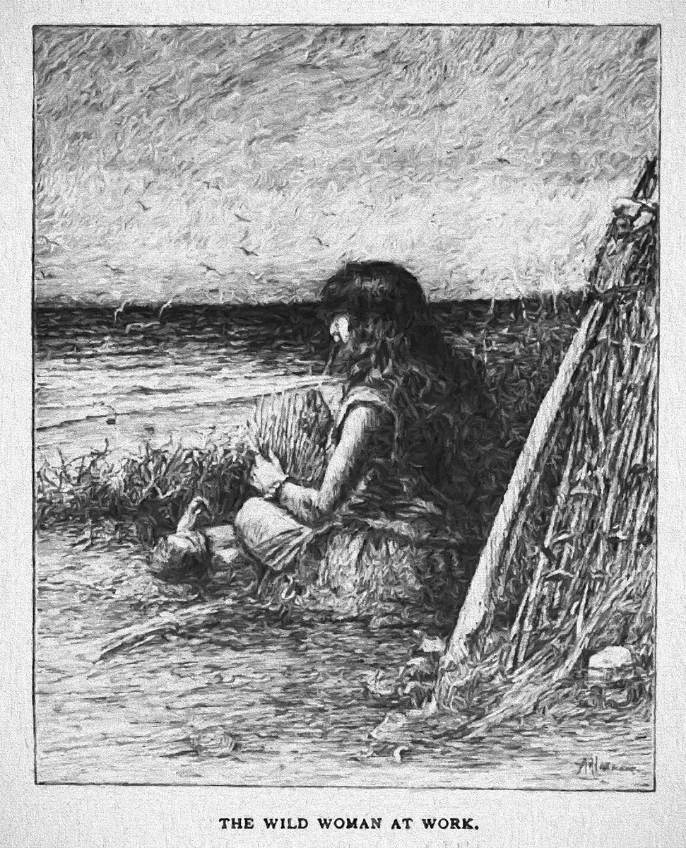 An artists rendering, done in 1893, of the Lone Woman’s existence on the rugged island 60 miles at sea