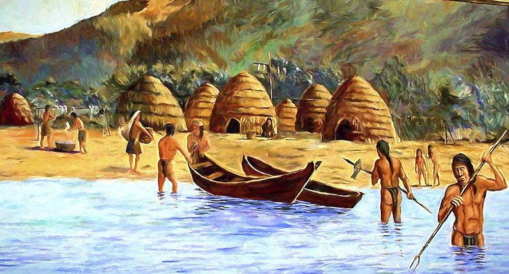 Depiction of a Chumash maritime village