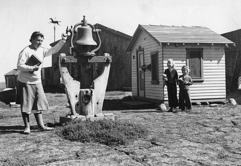 Left to right: Elizabeth Lester with Marianne and Betsy at the Island school, circa 1935